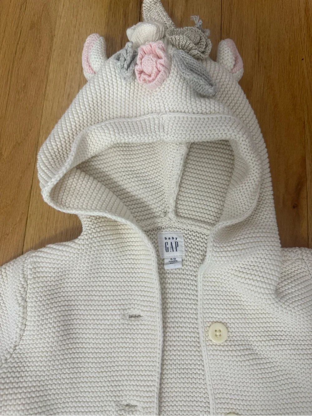 GAP Cream Knit Hooded Cardigan with Unicorn Ears